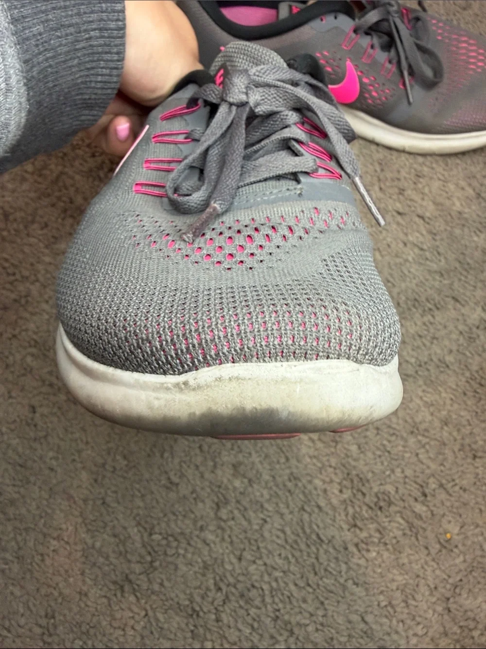 Nike Gray Athletic Sneakers with Pink Swoosh